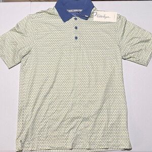 Walter Hagen Green Pattern Polo with Blue Collar